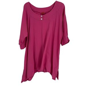 OH MY GAUZE! Blouse Womens Size 2 Large / XL Top Pink Lagenlook Cotton